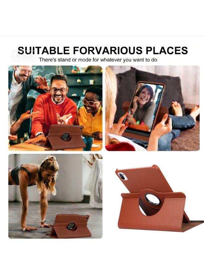 لـ HUAWEI Matepad SE 11 بوصة غطاء الحالة ، وقف زاوية متعددة + قوس 360 دوار + غطاء واقي رقيق من الجلد مقاوم للصدمات ، بني - Image 4